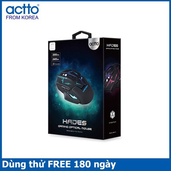 Chuột quang chơi game tích hợp LED độ phân giải cao - Hades Gaming Optical Mouse Actto GMCS-15 - Hàng chính hãng