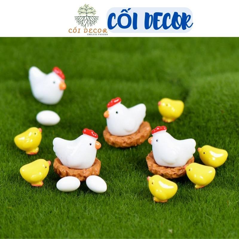 Tiểu cảnh Terrarium ️ Gia đình gà con tiểu cảnh trang trí sen đá, sân vườn, bể cá, bể terrarium
