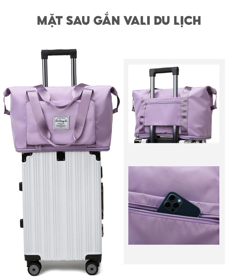 Túi du lịch gấp gọn cầm tay gắn vali kéo vải nylon chống nước size lớn nhiều ngăn tiện lợi đẹp giá rẻ 0338