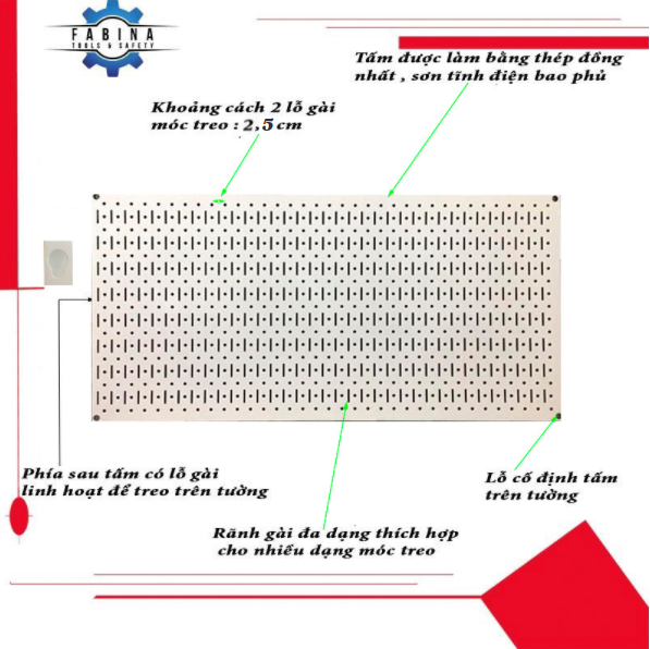 Vách lưới pegboard treo tường màu Trắng + Phụ kiện