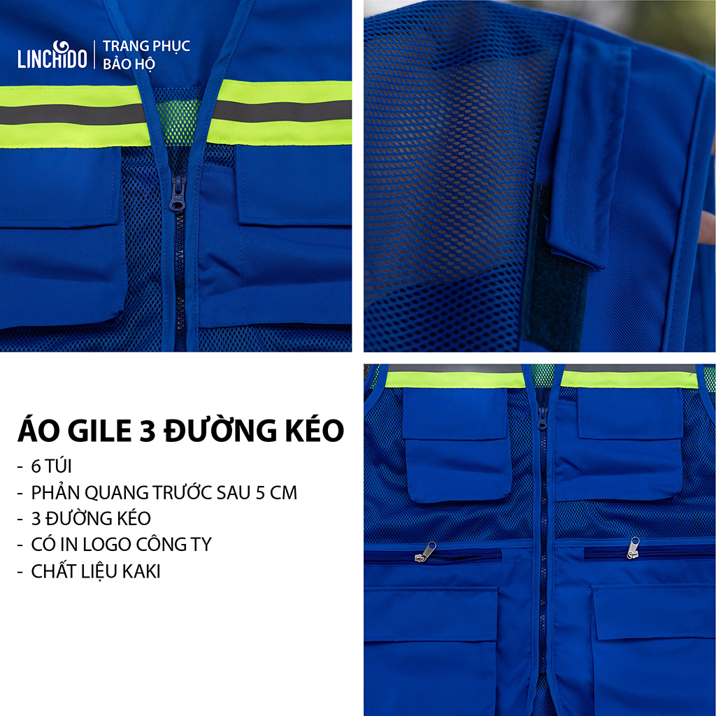 Áo Gile Kỹ Sư, Giám Sát Công Trình, Bảo Hộ Lao Động, 3 Đường Kéo, 6 Túi - Mã AGL3DK04A