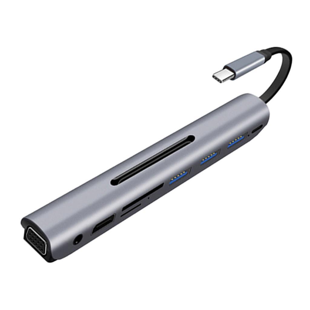 9 in1 HUB Type-C to VGA Audio TF SD 3x USB 3.0 Charging Dock Adapter