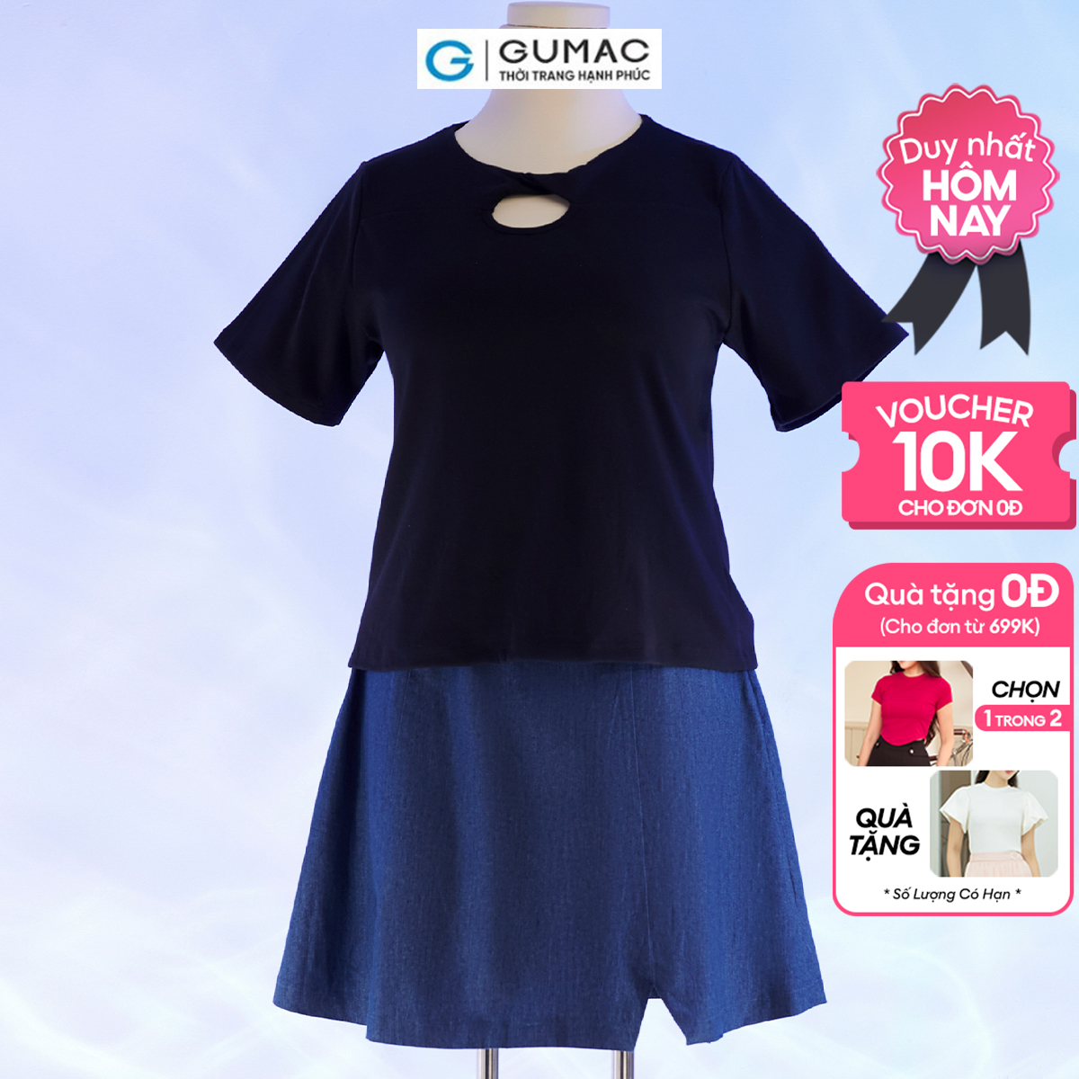 [Có size đến 85kg] Áo thun bigsize cổ xoắn thời trang GUMAC ATD10037