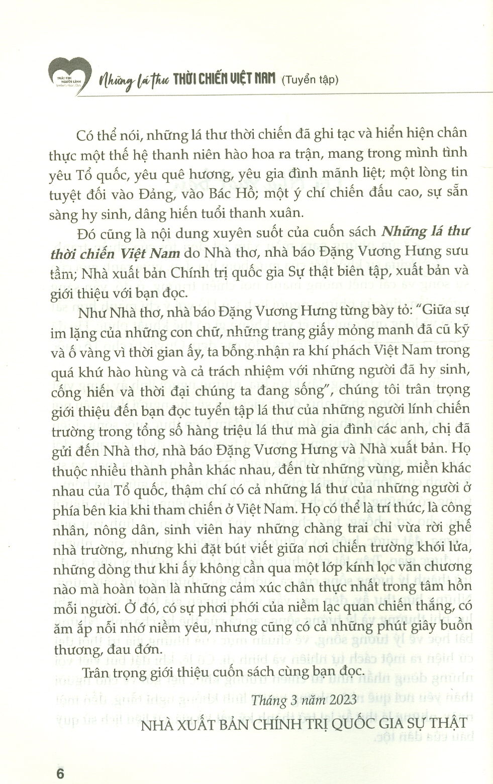 NHỮNG LÁ THƯ THỜI CHIẾN VIỆT NAM (Tuyển tập) - Đặng Vương Hưng - NXB Chính trị Quốc gia sự thật - bìa mềm