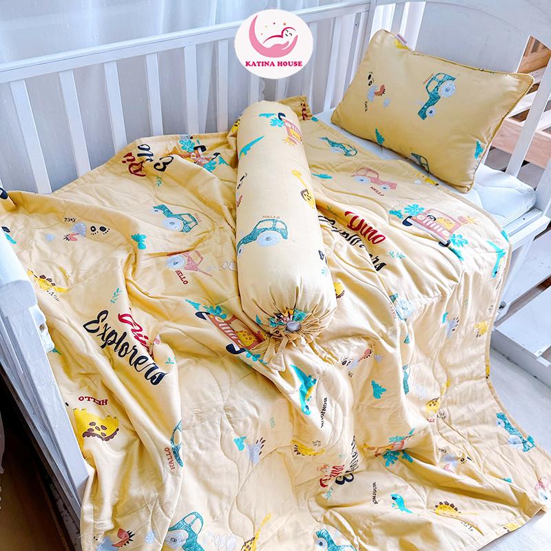 Combo chăn gối cho bé đi học Katina House, vải cotton satin hàn quốc đẹp, dày dặn, mềm mát, thấm hút tốt