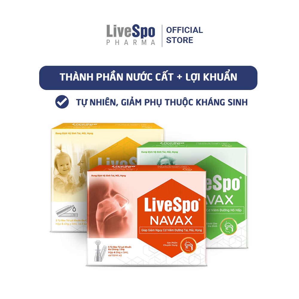 Combo 03 nước muối sinh lý bào tử lợi khuẩn LiveSpo Navax Family - Dành cho gia đình - Dành cho trẻ sơ sinh và trẻ em và chuyên dụng - vệ sinh, phòng ngừa viêm nhiễm tai mũi họng