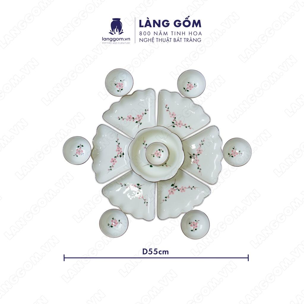 Bộ bàn ăn mặt trời Men kem hoa đào - Size: 55 cm - Gốm sứ Bát Tràng - langgom.vn