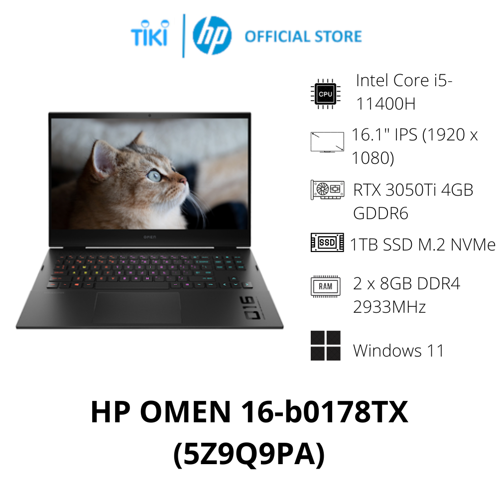 Laptop Gaming HP OMEN 16-b0178TX 5Z9Q9PA (i5-11400H, RTX 3050 Ti 4GB, Ram 16GB DDR4, SSD 1TB, 16.1 Inch IPS 144Hz FHD) - Hàng Chính Hãng