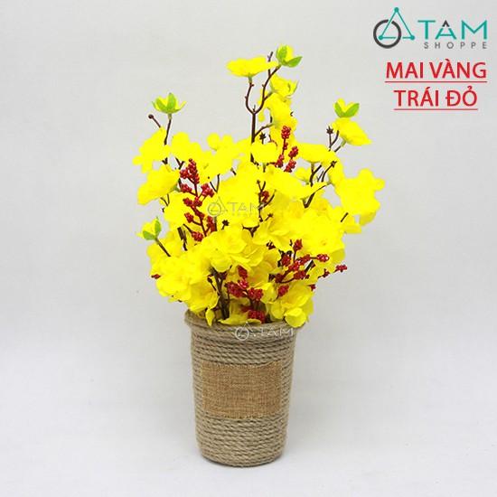 Chậu hoa mai đào handmade dây thừng T-HOA-14