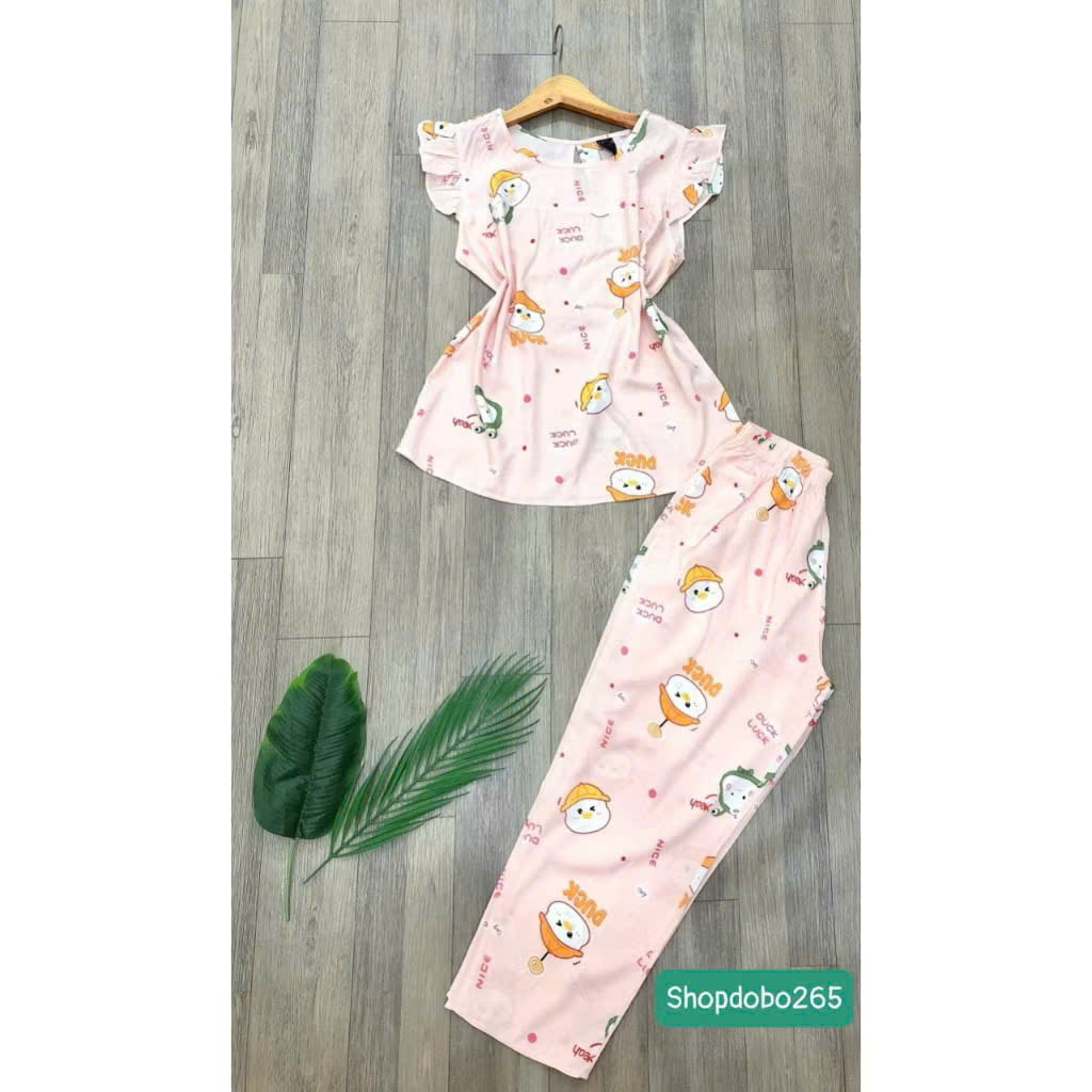 Đồ bộ nữ,đồ ngủ mặc nhà lửng 9 tấc tay cánh tiên vải lanh BL 52 họa tiết dễ thương size 51-70kg