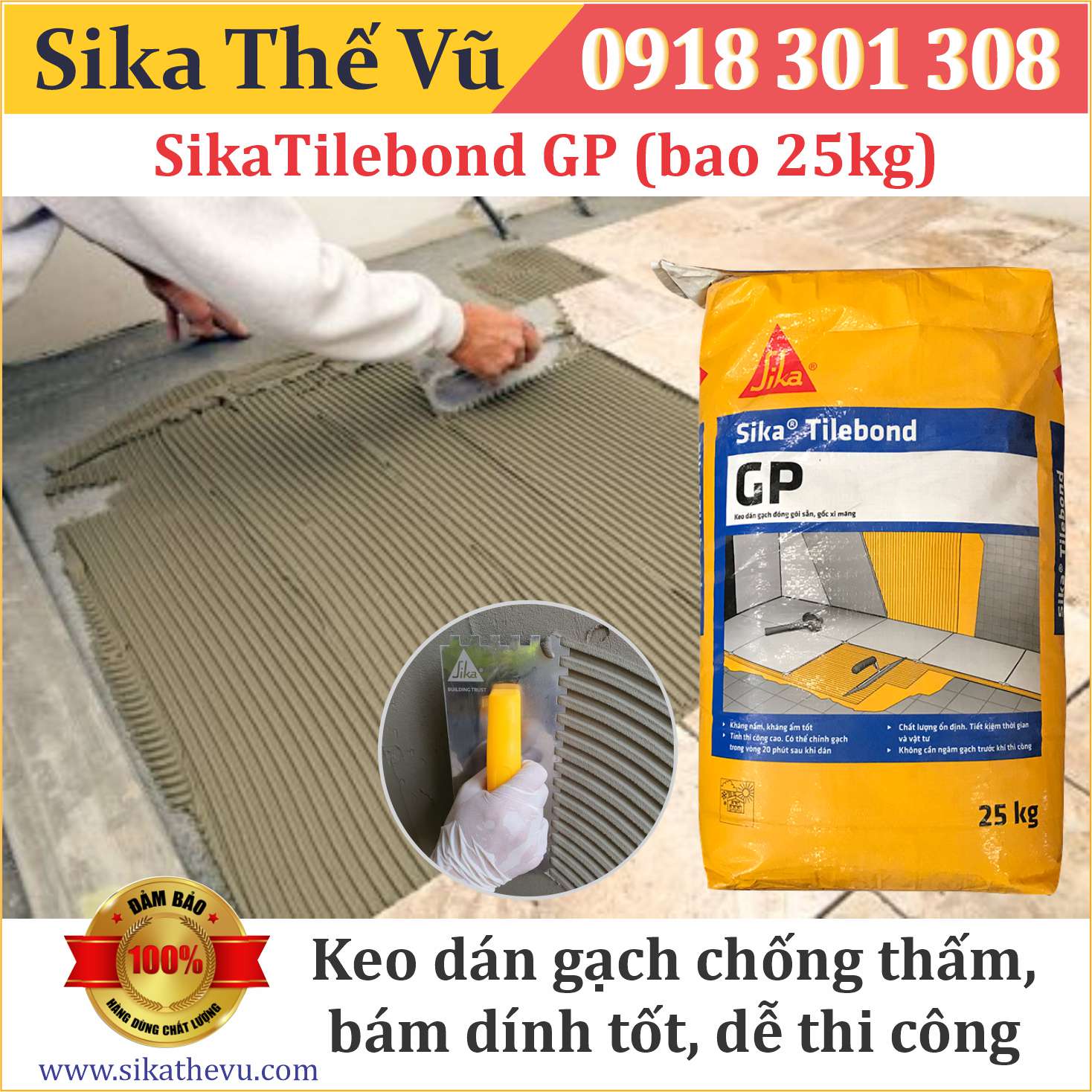 Keo dán gạch chống thấm - SikaTilebond GP (bao 25kg)