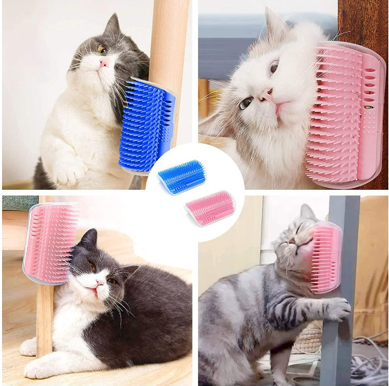 Bàn chải lông, massage cho mèo gắn tường có catnip, vừa massage vừa lấy lông rụng cho mèo