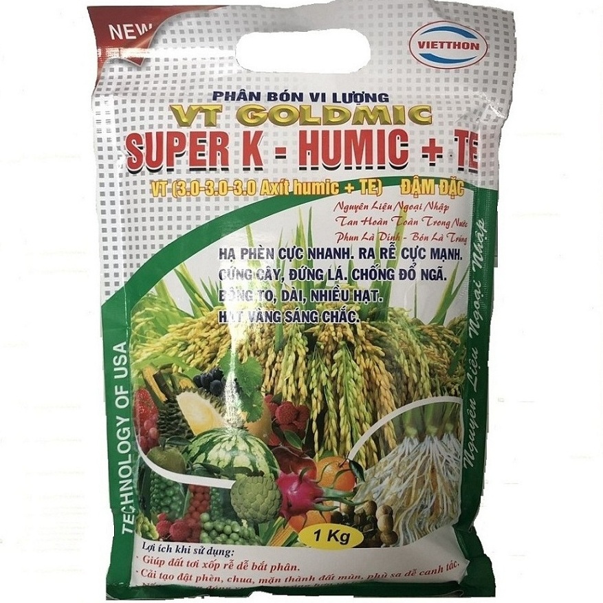 Phân bón lá  SUPER K- HUMIC + TE hỗ trợ cải tạo đất cung cấp dưỡng chất (Gói tiết kiệm 1kg)