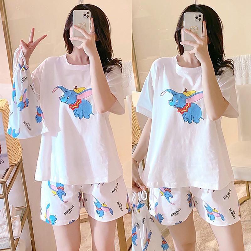 Bộ Đồ Ngủ Tay Ngắn Form Rộng In Họa Tiết Hoạt Hình Dễ Thương Cho Nữ