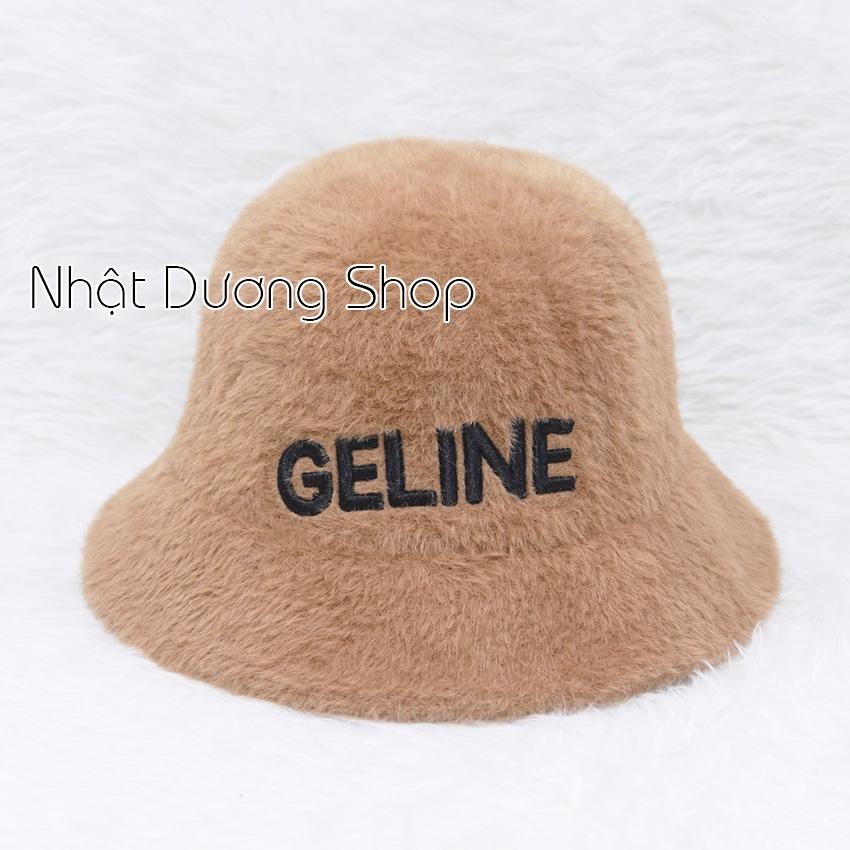 Mũ bo cụp lông thỏ, nón tai bèo vành tròn hàng quảng châu thêu chữ Geline, vành 5cm phù hợp cho bạn nữ đội đi du lịch.