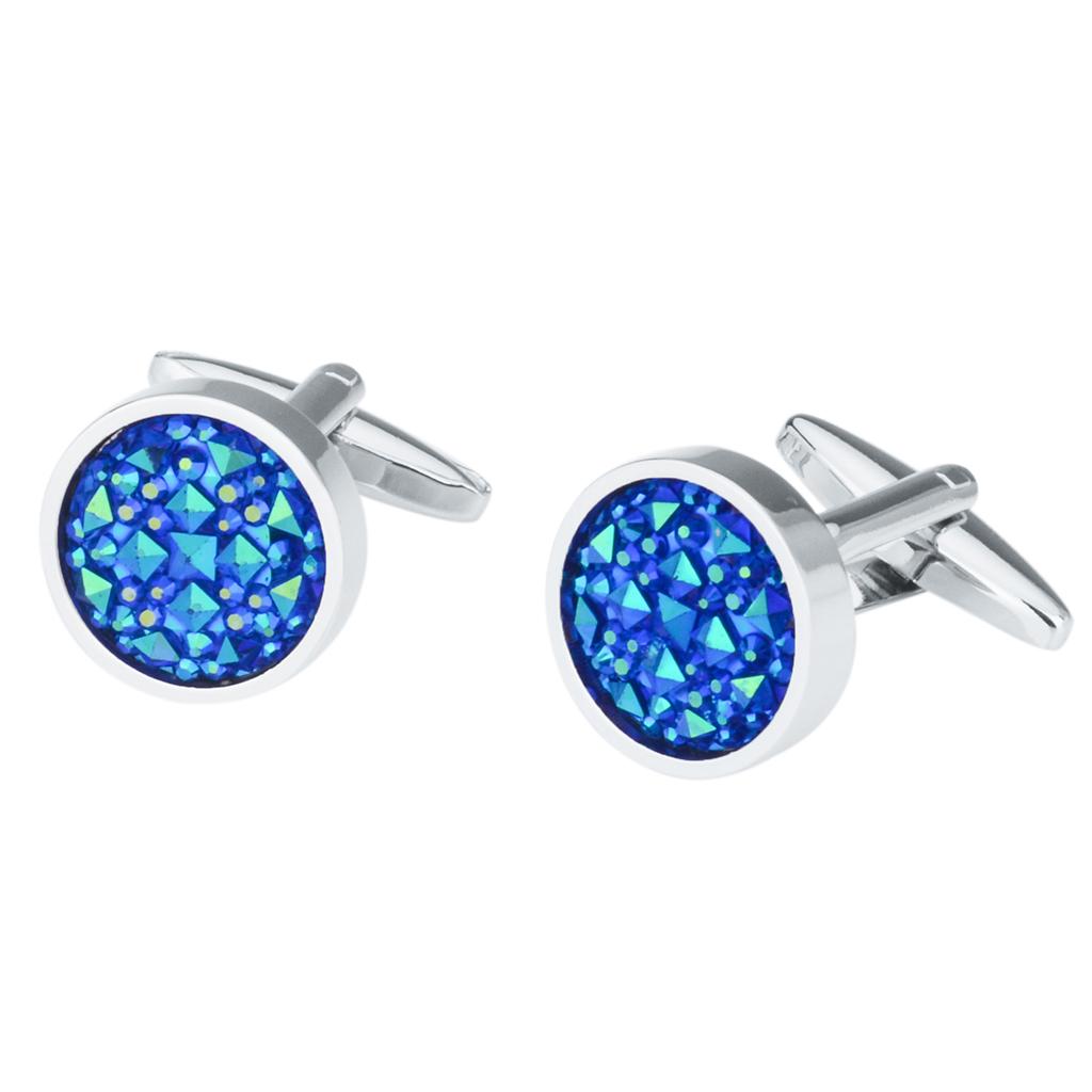Glitter Crystal Blue Sky Star Circular Round Cufflinks Elegant Mens Jewelry