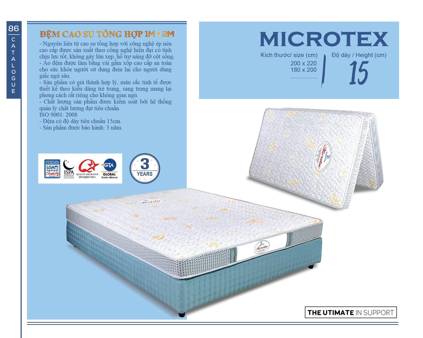 Đệm Kim cương cao su tổng hợp Microtex 120*190*15