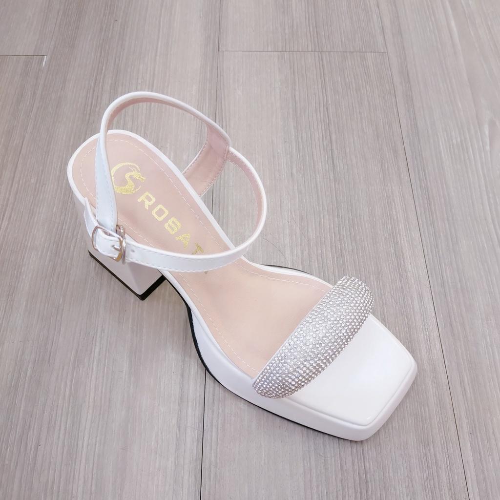Sandal cao gót quai ngang đính hạt ROSATA RO469 cao 8p- Trắng, Đen - HÀNG VIỆT NAM - BKSTORE