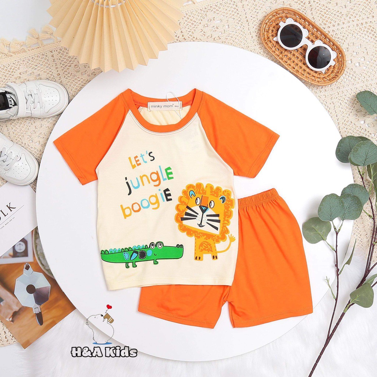 Bộ Cộc Tay THUN LẠNH MINKY MOM In Hình Toàn Thân Dễ Thương Cho Bé