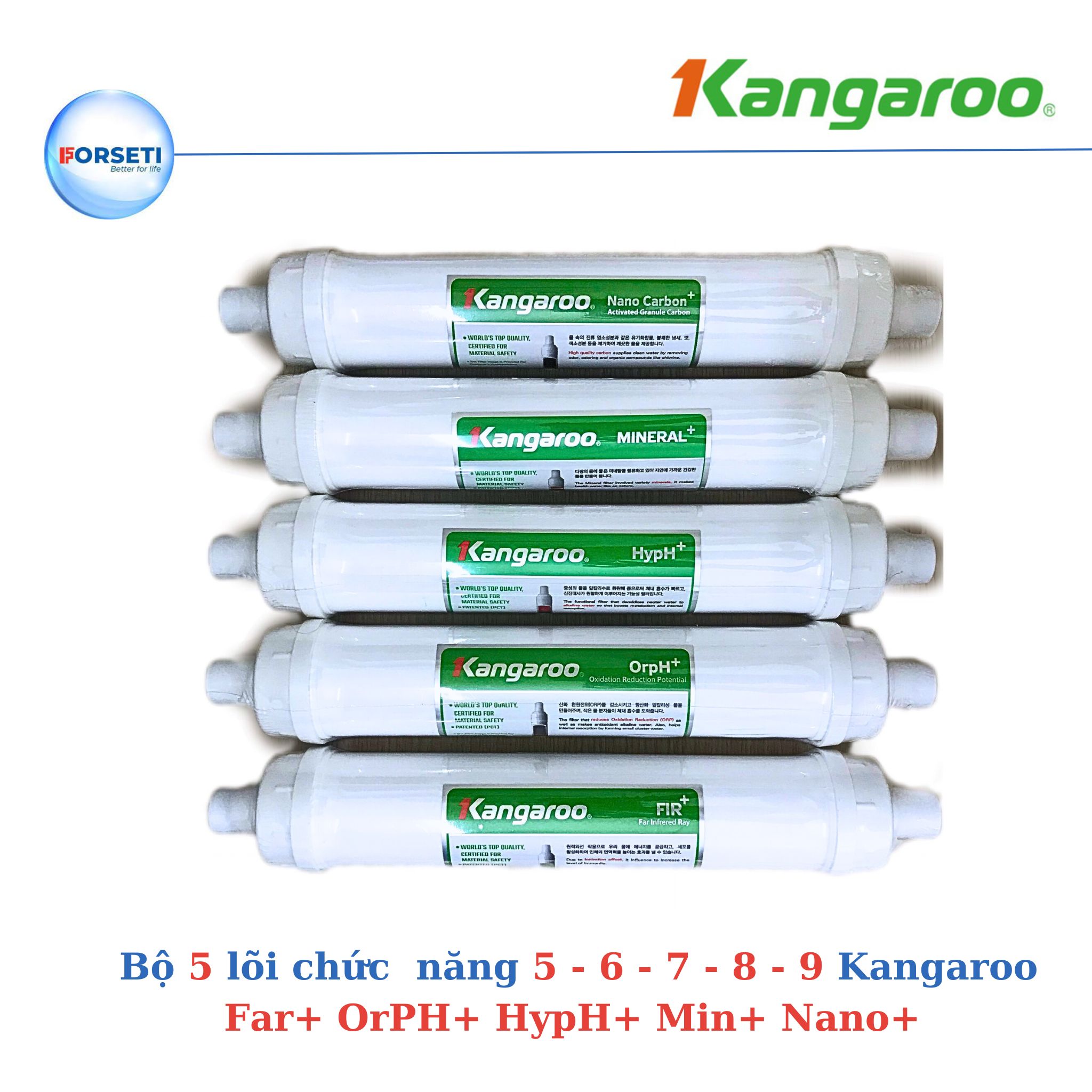 Bộ lõi chức năng Kangaroo lõi FIR+ OrpH+ HypH+ Min+ Nano+ dùng cho máy lọc nước Kangaroo Hydrogen - Hàng chính hãng