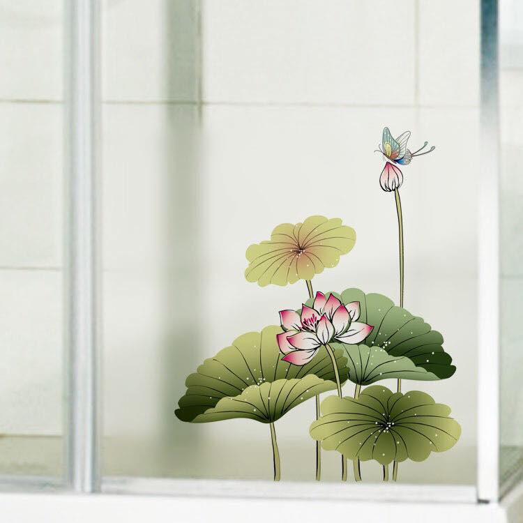 Decal trang trí kính cao cấp mẫu hoa sen