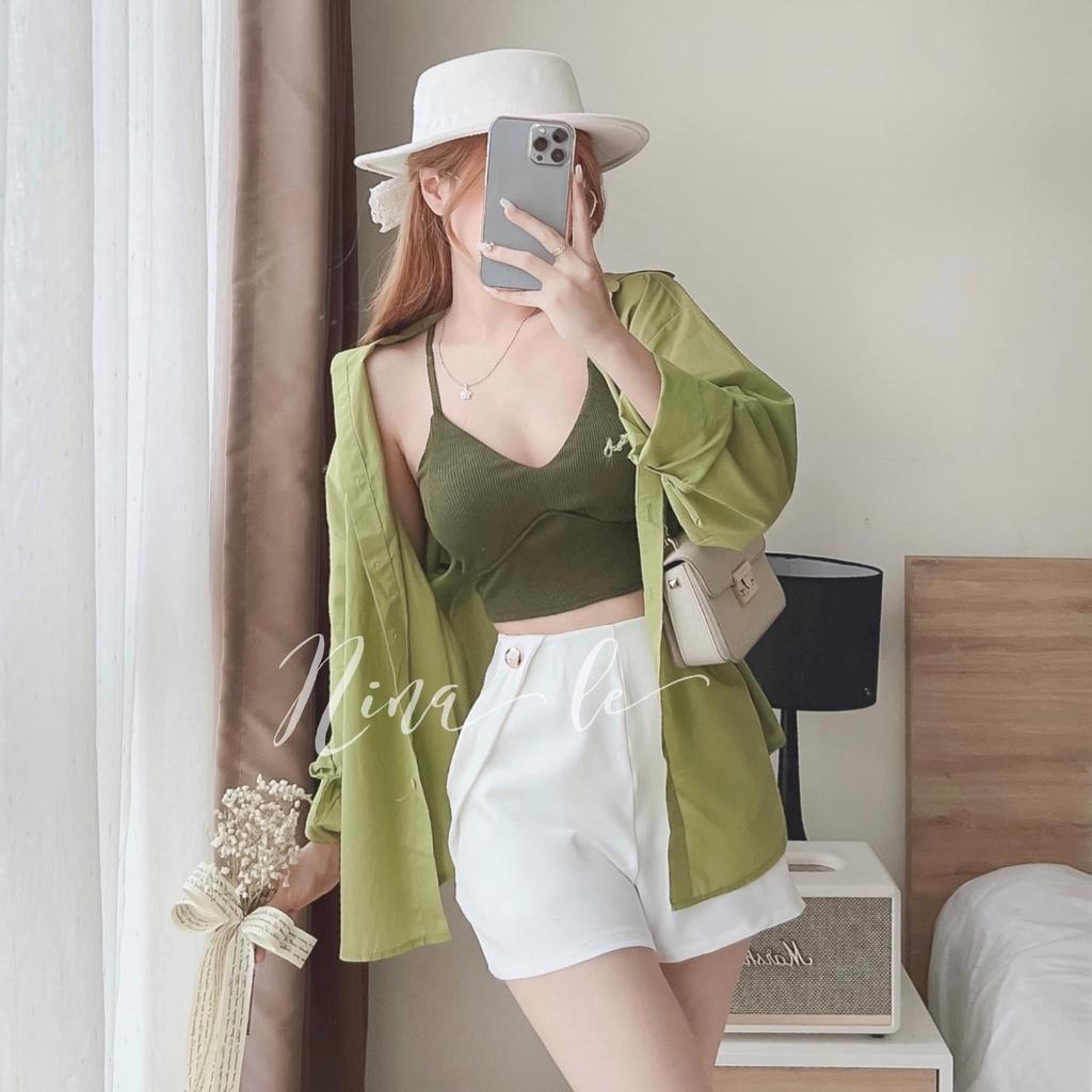 Sét bộ đùi thời trang nữ, khoác sơ mi phối áo 2 dây croptop sang chảnh, trẻ trung cho nàng dạo phố, đi biển