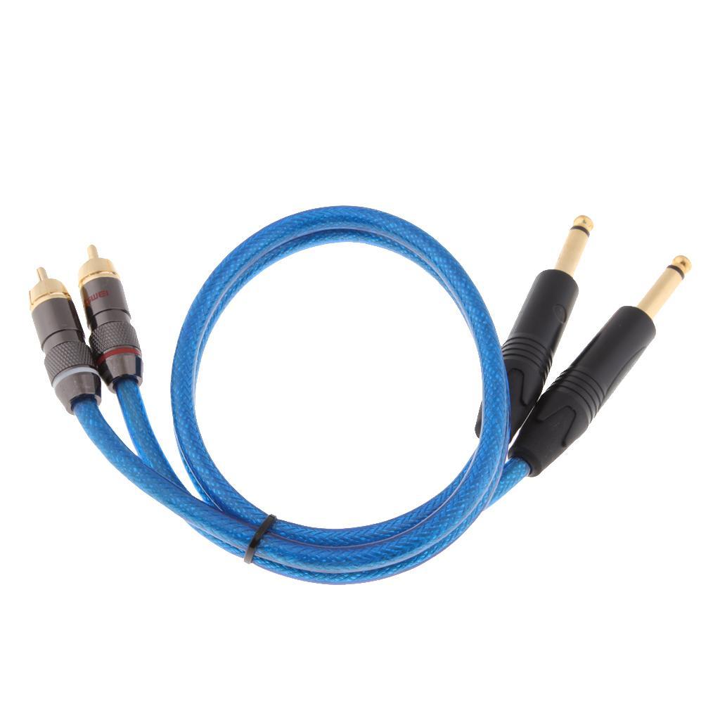 1.6FT 2 Male to 2 6.35MM Stereo Audio Cable Gold-Plated for Speaker, AMP,