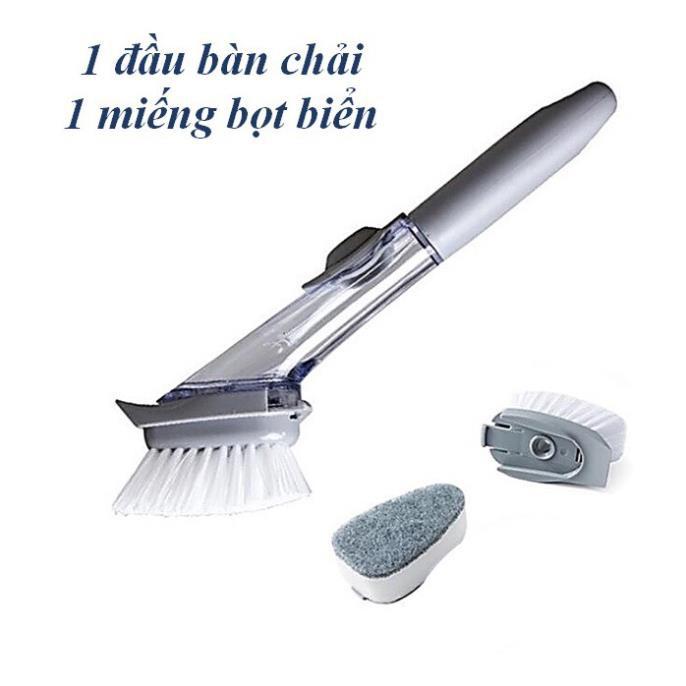 Cọ rửa chén bát đa năng có tay cầm dài tiện lợi 1 đầu chải và miếng bọt biển