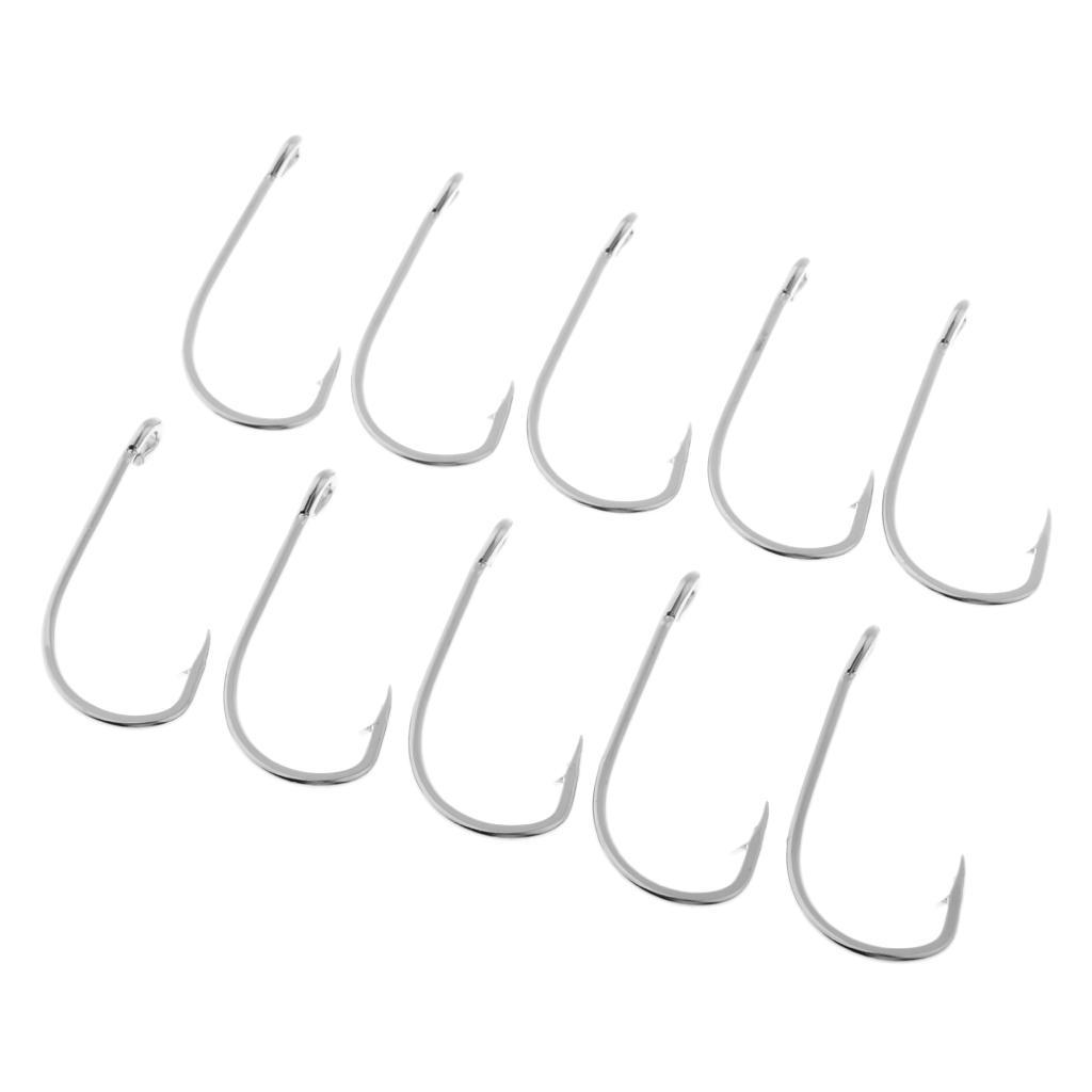 10pcs Stainless Steel Fishing Hooks Offset Hook Barbed Fishing Hooks