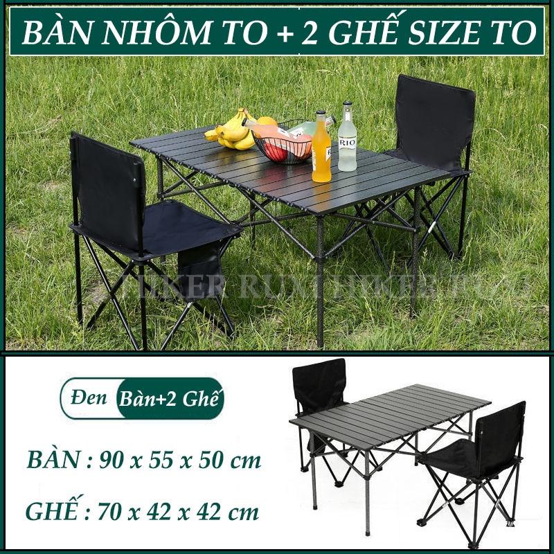 Bàn ghế gấp ngoài trời khung hợp kim nhôm bộ bàn ghế camping cắm trại dã ngoại di động - 1 Bàn + 2 Ghế