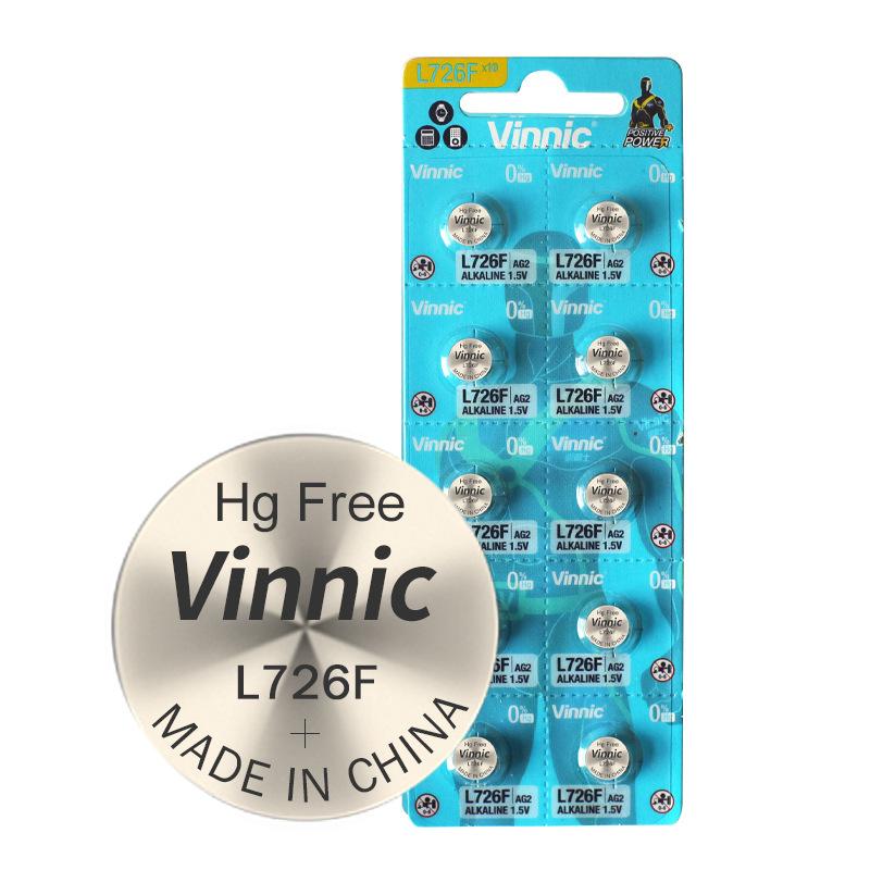 Vỉ 10 Pin cúc áo VINNIC AG2 / LR726 / SR726SW / 396 dùng cho đồng hồ đeo tay thiết bị điện tử