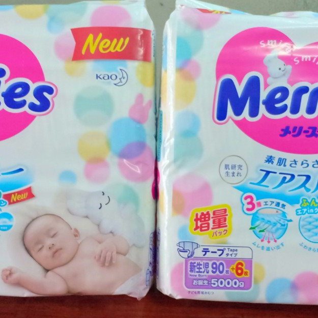 Combo 2 gói/ bỉm tã Merries Newborn NB90+6