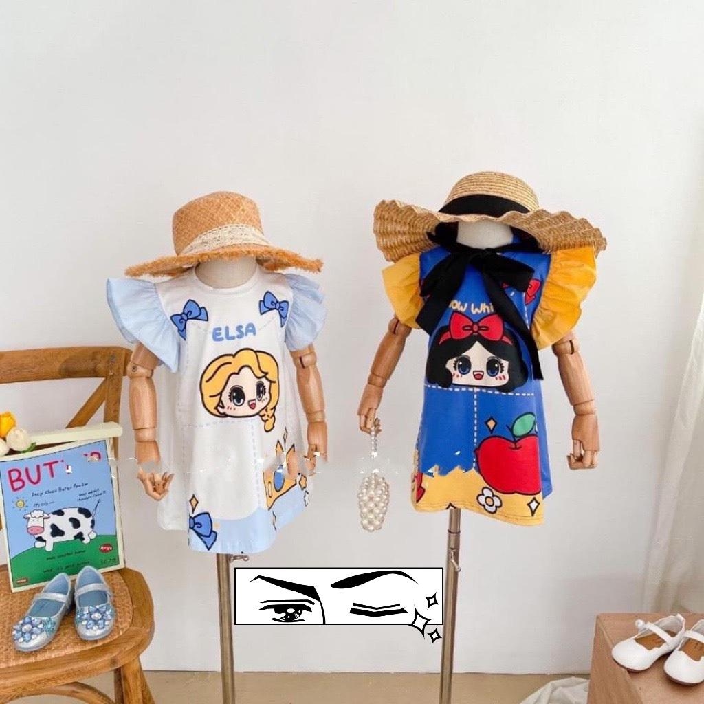 Đầm váy suông tay phồng mùa hè cho bé gái hình Công chúa bạch tuyết Elsa size 12-40kg chất cotton mềm mát