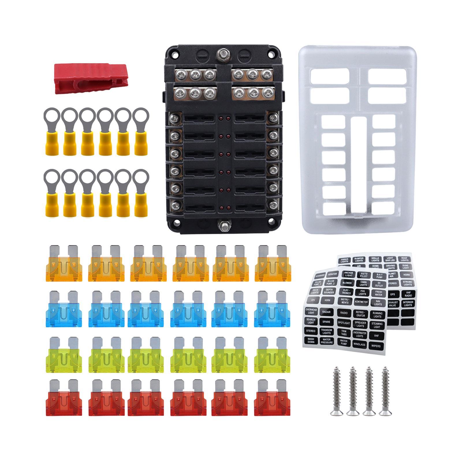 12V Fuse Block Accessory Attachment Professional Waterpoof Replaces 24V 12V 12 Way Marine Fuse Block Fuse Box Holder for Vehicle Van RV