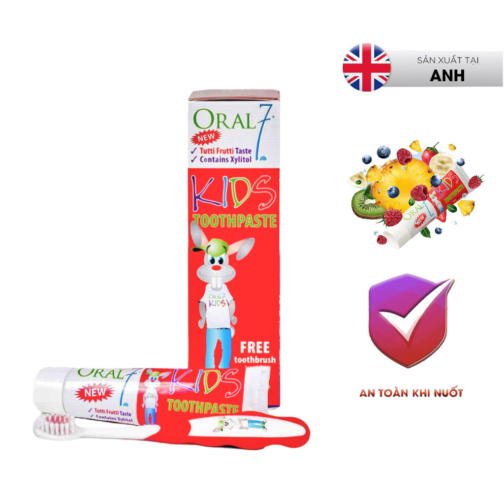 Kem đánh răng trẻ em Oral7 nuốt được, vị trái cây 50ml