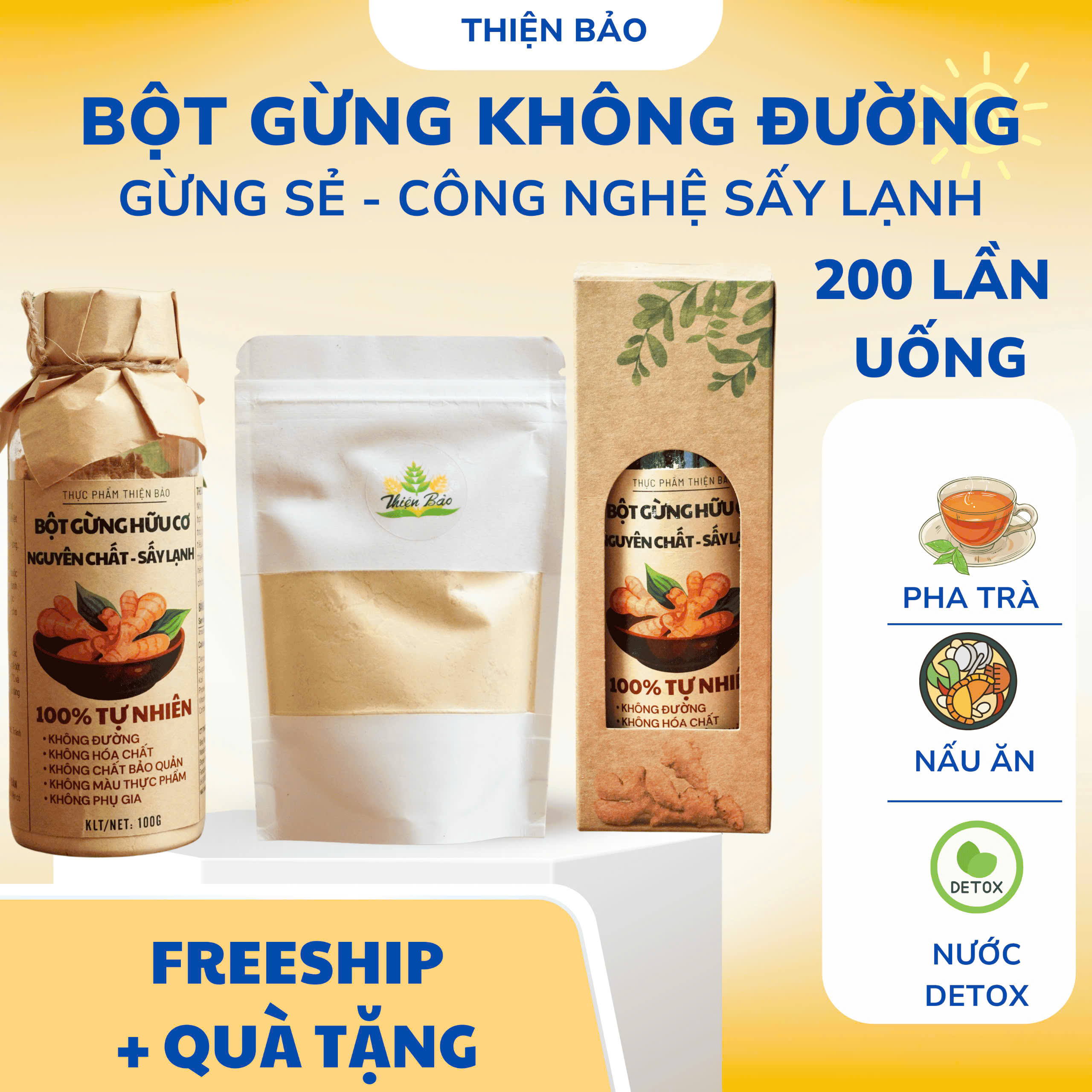 Bột gừng nguyên chất, sấy lạnh, không đường, độ mịn tuyệt đối tan trong nước - Dùng pha trà tuyệt hảo, nấu ăn, làm đẹp, làm bánh