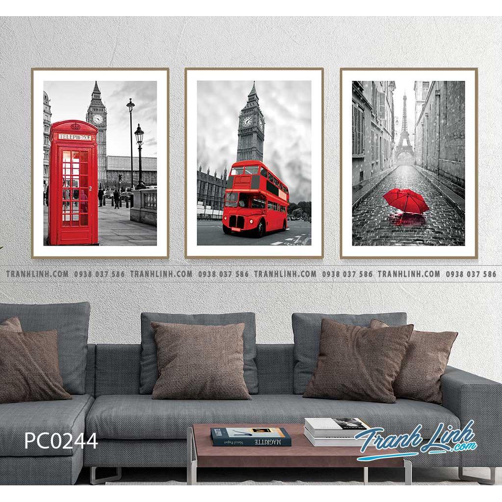 Bộ 3 tranh canvas phong cảnh tone màu đỏ đen