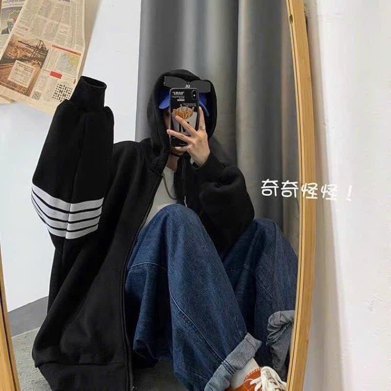 Áo Khoác Nữ Hoodie Màu Đen Dây Kéo 3 Gạch Tay Nỉ Dày Dặn Kiểu Hàn Quốc Thời Trang Siêu Đẹp HTM FASHION