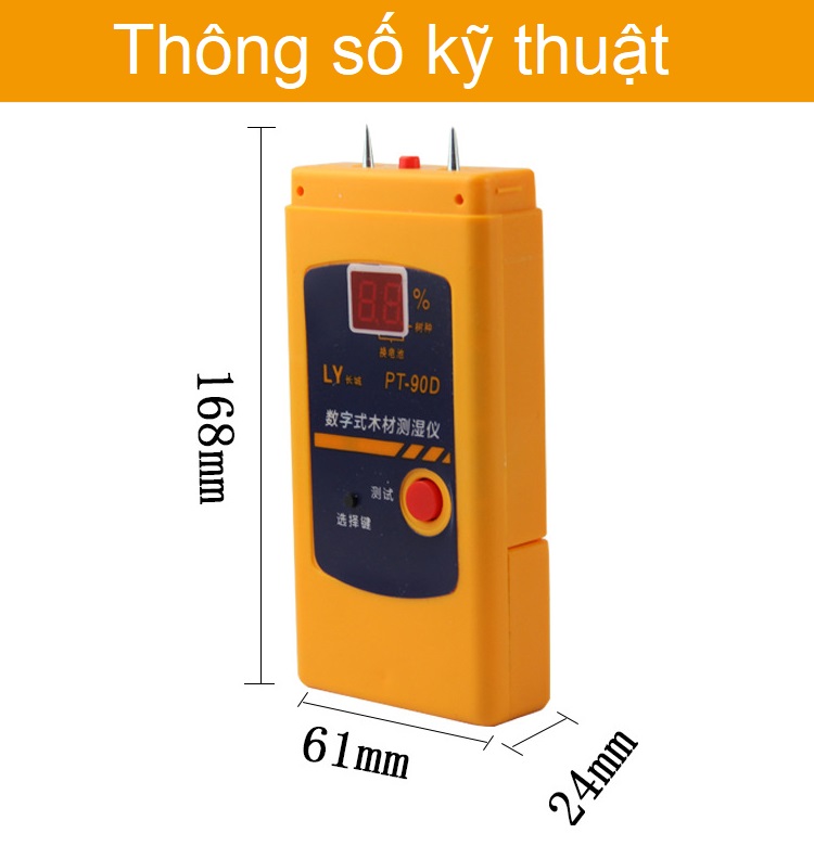 Thiết bị đo nhiệt độ độ ẩm gỗ cao cấp PT90D ( Tặng 02 nút kẹp cao su giữ dây điện cố định )