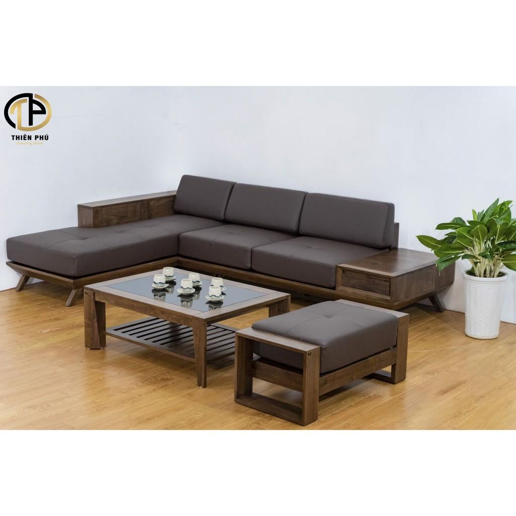 Sofa góc gỗ sồi chữ L TP-080 - màu nâu óc chó