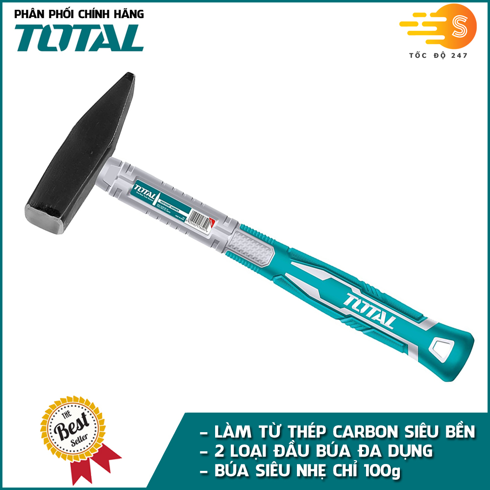 Búa đóng đinh đầu dẹp và vuông 100g TOTAL THTS71100 (100g), THTS71200 (200g) - đầu búa được làm từ thép Carbon siêu cứng, tay cầm thế hệ mới chắc chắn