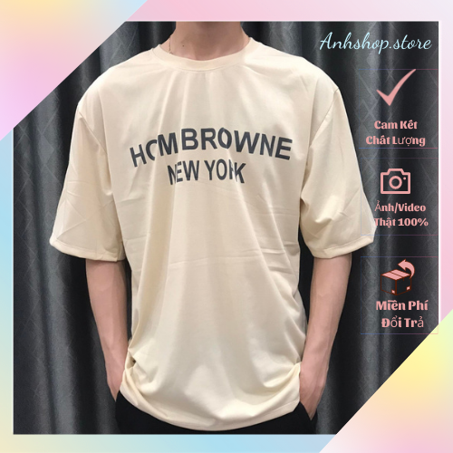 Áo thun unisex tay lỡ form rộng nam, nữ họa tiết in chữ HCM BROWNE ,Chất vải cotton tháng mát dễ chịu