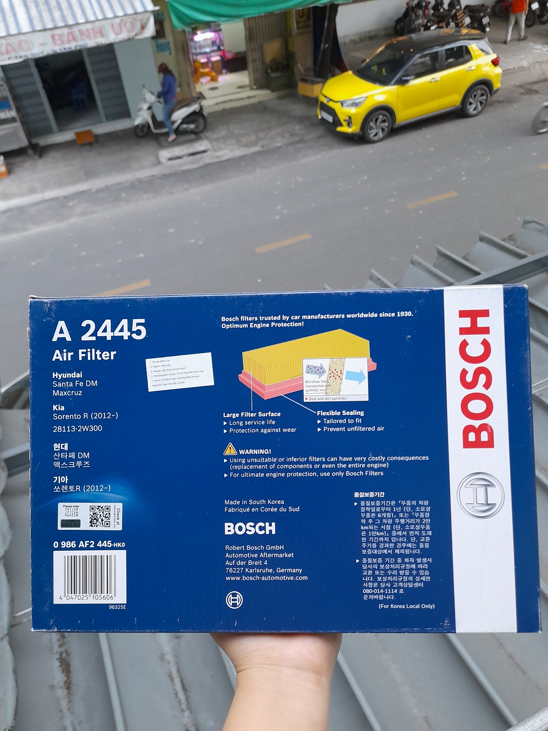 Lọc Gió Động Cơ BOSCH A 2445 | Dành Cho HYUNDAI Santafe 2.2 CRDi(12-18); Santafe 2.0 CRDi (13-18);Santafe 2.2 TCi(15-18)