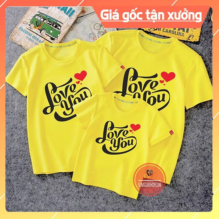 Áo gia đình Love you Đồ đôi mẹ và bé Đồng phục gia đình 3/4/5 người Thun cotton Màu vàng GD291VD