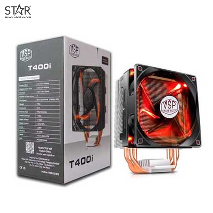 Quạt tản nhiệt VSP Fan LED T400i (Tản 4U, kích thước 12cm, màu Đen) - Hàng chính hãng