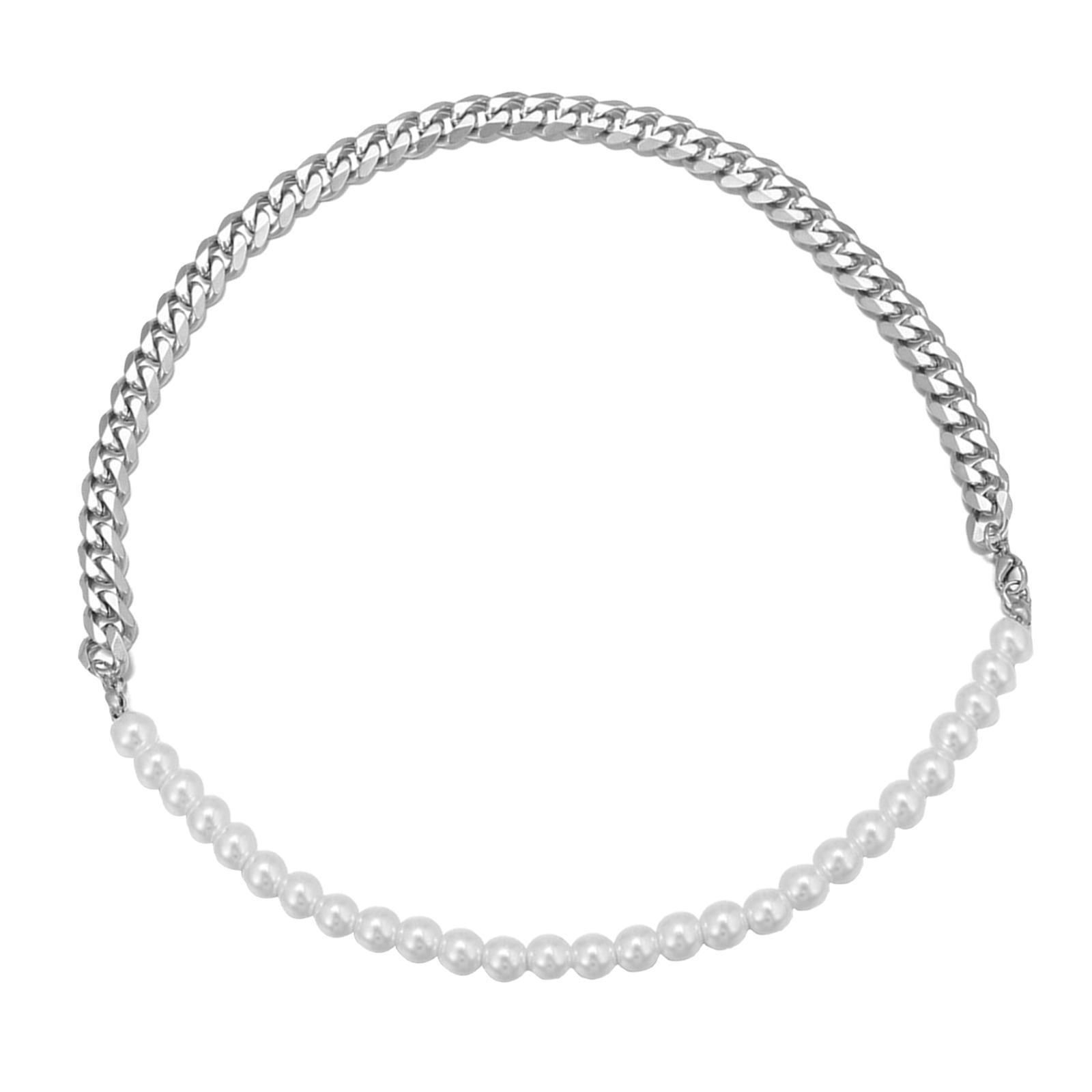 Mens Pearl Necklace/Bracelet Solid and Flexible Hip Hop Adjustable