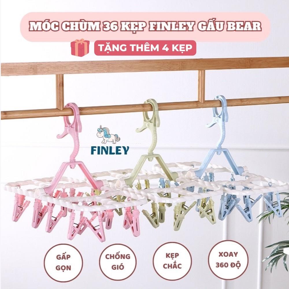 [Tặng thêm 4 móc] Móc Chùm Nhựa PP Cao Cấp Dày Dặn FINLEY 36 Kẹp Gấp Gọn, Xoay 360 Độ Phơi Quần Áo Trẻ Em