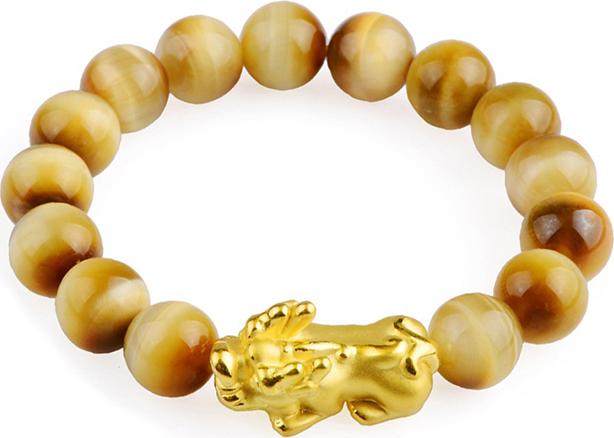 Vòng Tay Opal Mắt Hổ Vàng Tỳ Hưu Bạc Mạ Vàng Cao Cấp
