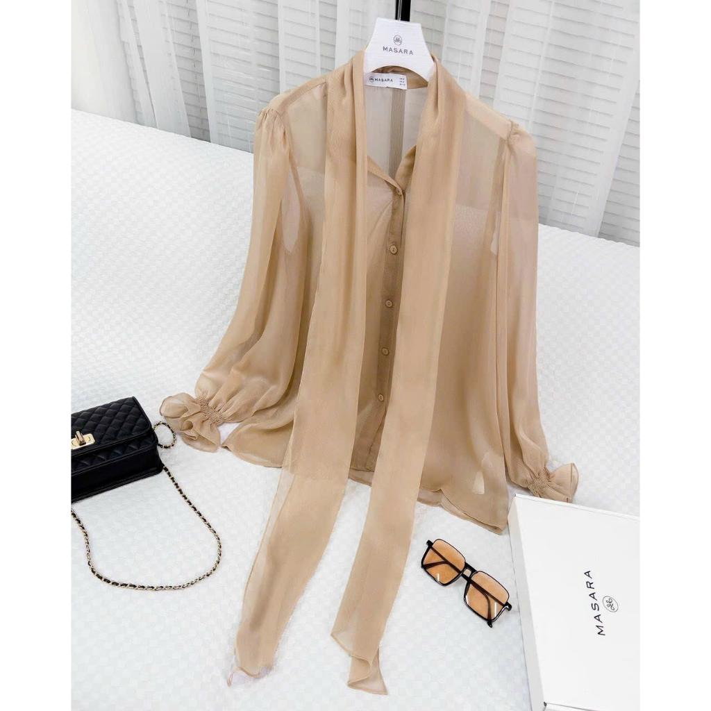 Sét đố nữ áo sơ mi voan tay bèo cột nơ mix chân váy mini trắng