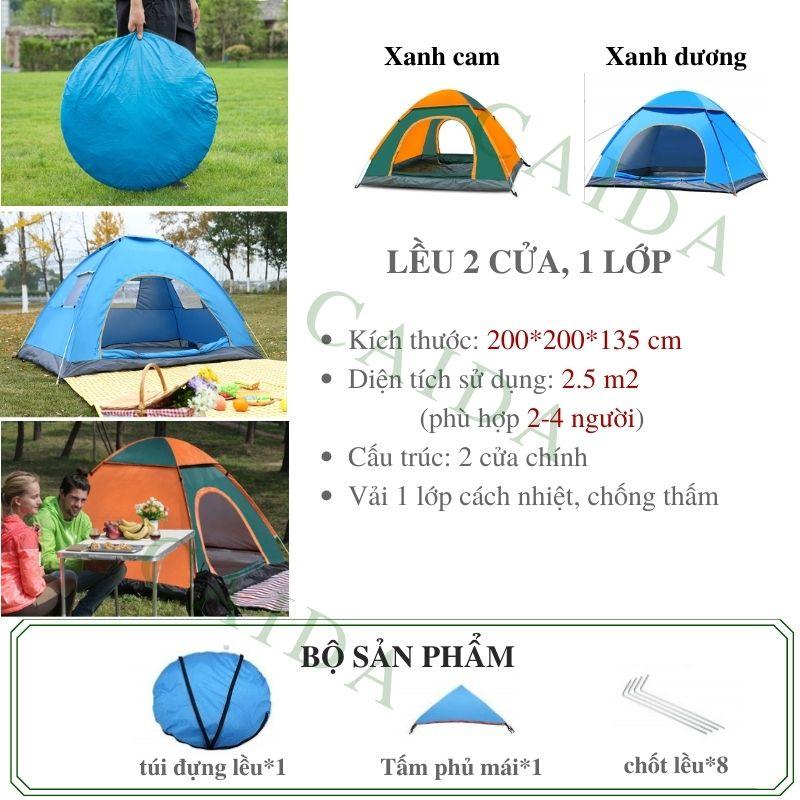 Lều cắm trại tự bung chống nước cho 4-5 người - Lều dã ngoại du lịch 2 cửa 2 lớp thông thoáng, chống muỗi và tia bức xạ